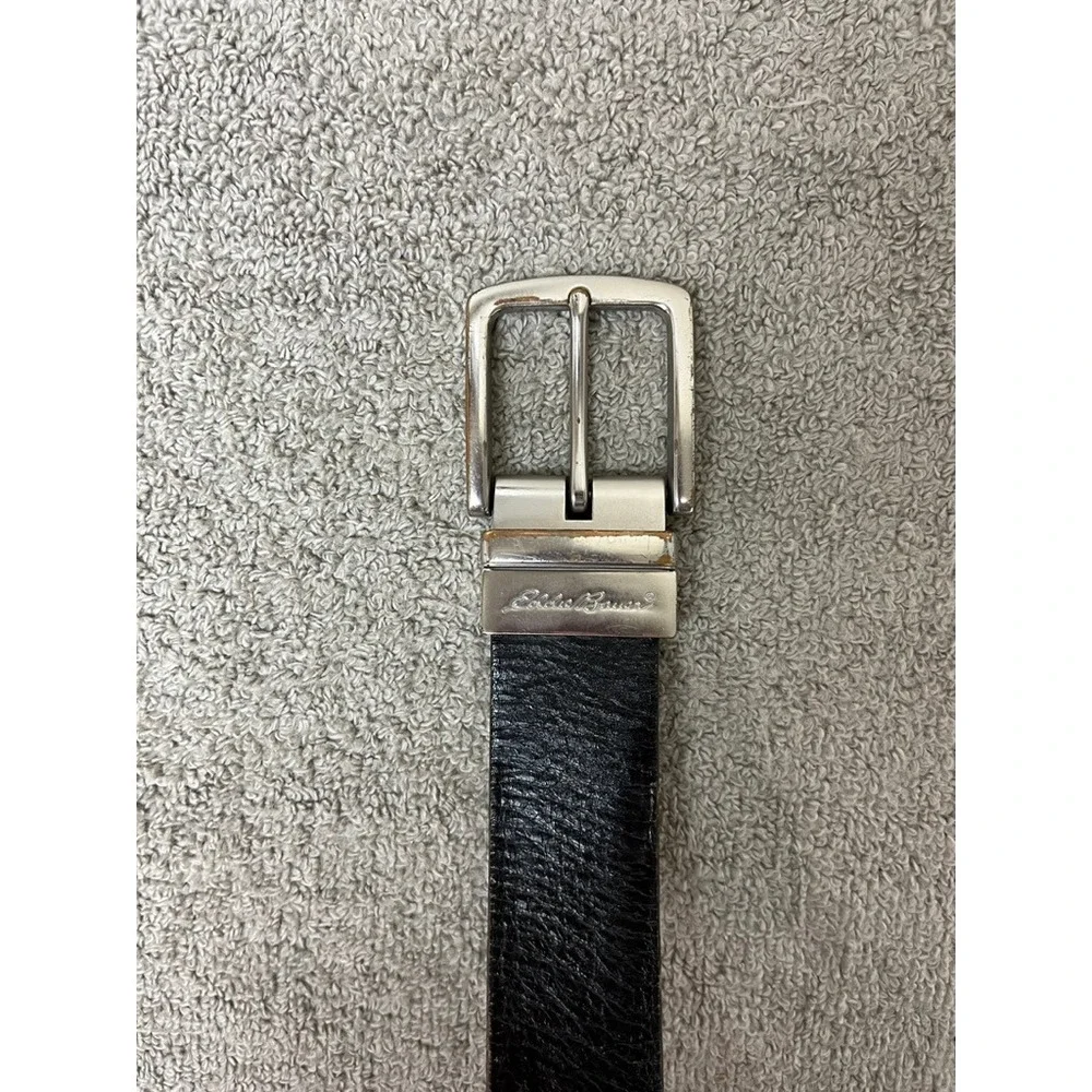 Eddie Bauer Mens Reversible Leather Belt Black Brown Silver Buckle 36 38